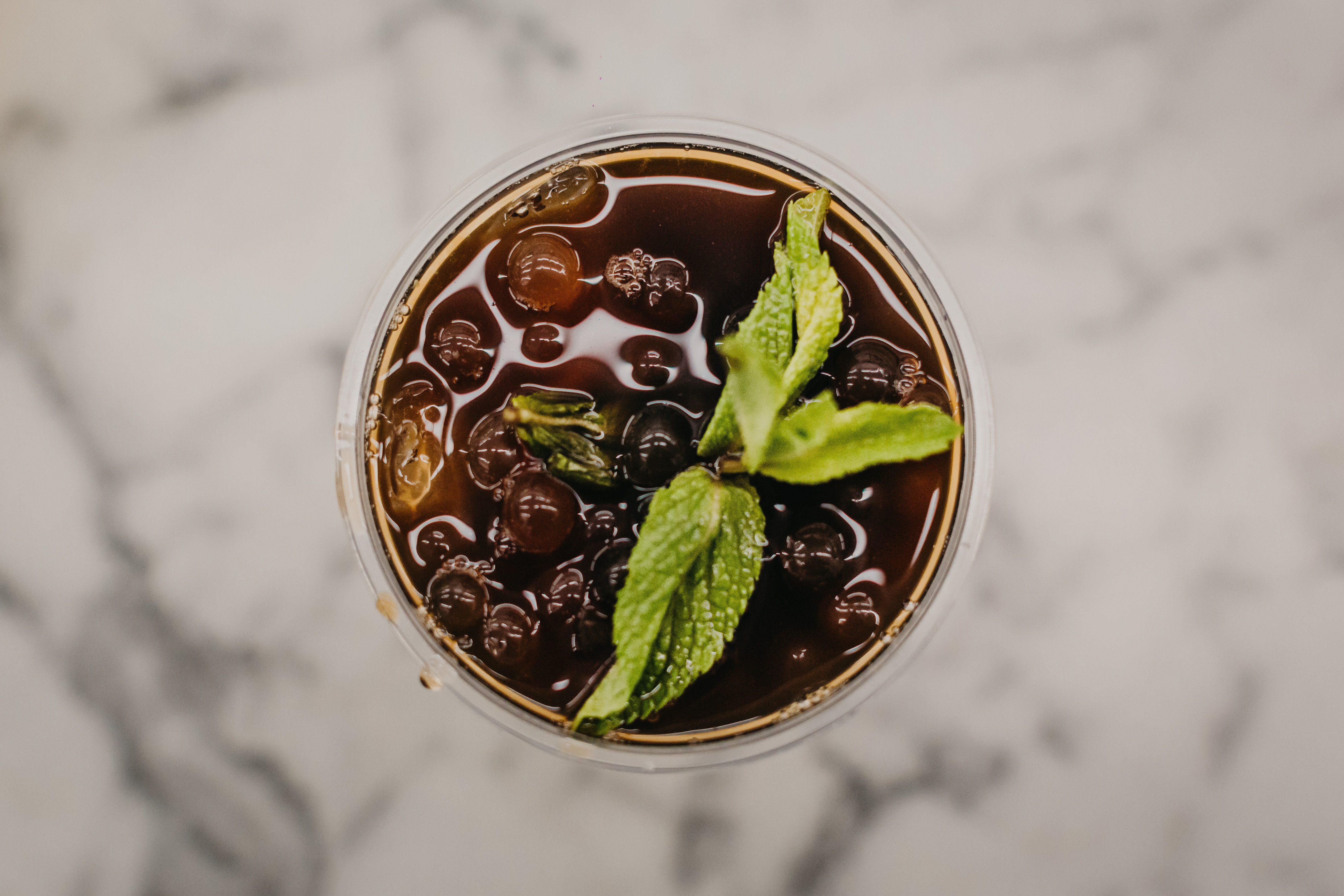 Overhead shot of a glass of iced tea